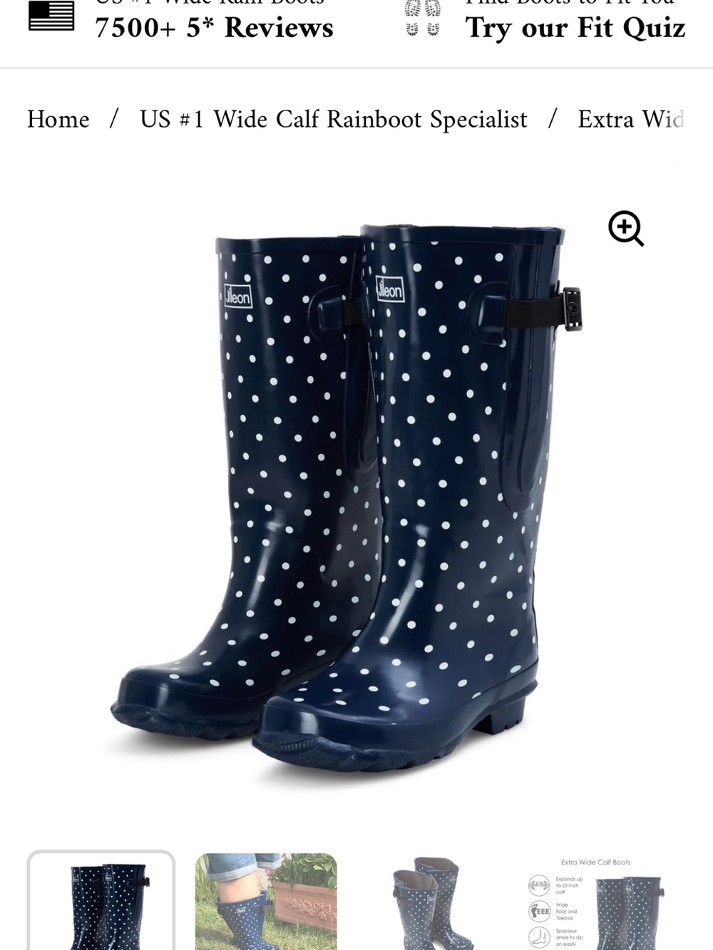 Navy Polka Dot Women's Rain Boots